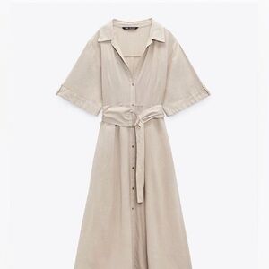 Zara Linen Blend Shirt Dress